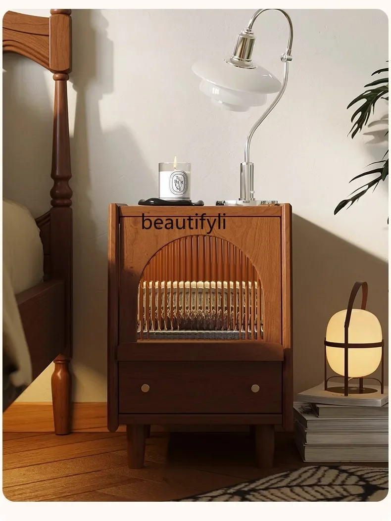 طاولة سرير خشبية ss7486، تخزين بسيط في غرفة النوم، خزانة تخزين صغيرة فائقة الضيق للاستخدام المنزلي، خزانة بجانب السرير لتورا #2