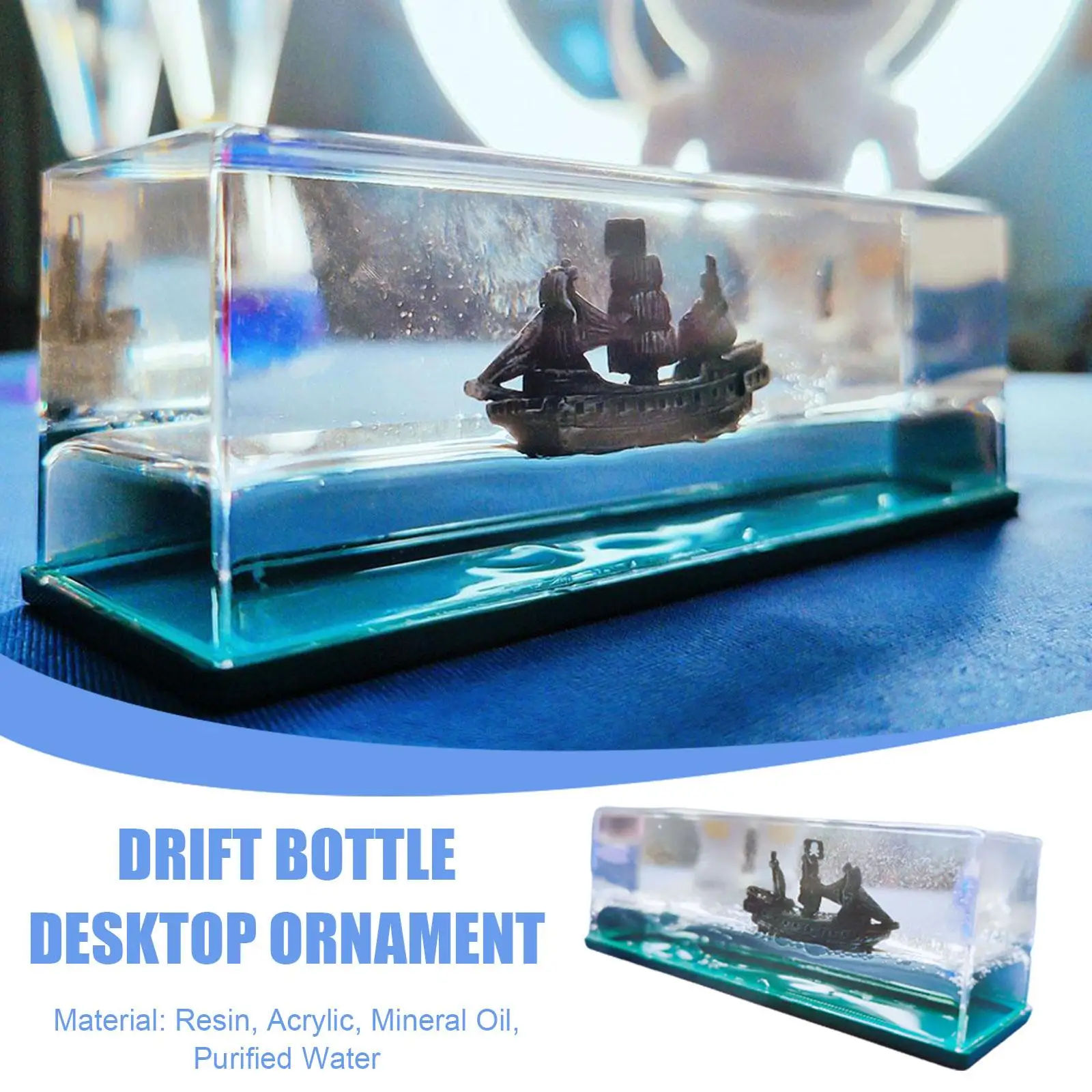 Creative Cruise Ship Fluid Drift Bottle Desktop Deco Black Pearl Cruise Ship Ornament Never Capsize Drift Bottle Decor