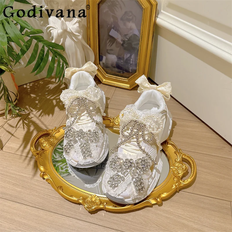 

Original Diamond Luxury Chunky Sneakers for Women New Style Bowknot Height Increasing Shoes Female Japanese Casual Sneakers