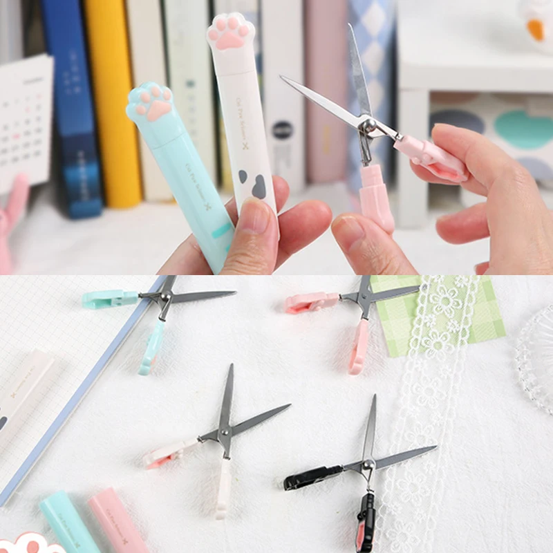 Cute Multifunctional Stainless Steel Hand Scissors Mini Portable Kawaii Cat Paw