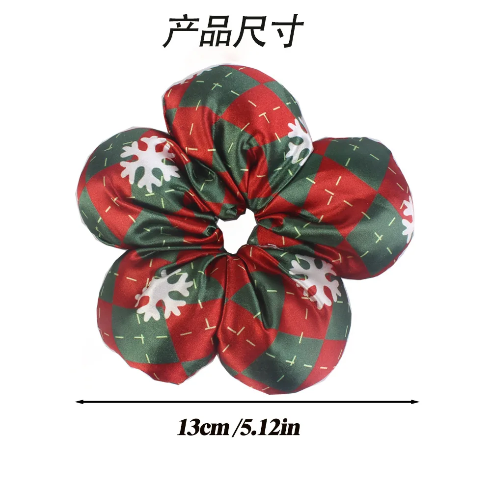 1Pc Satin Christmas Scrunchies, Xmas Tree Snowflake Santa Print Ponytail Ties for Women, Holiday Accessories