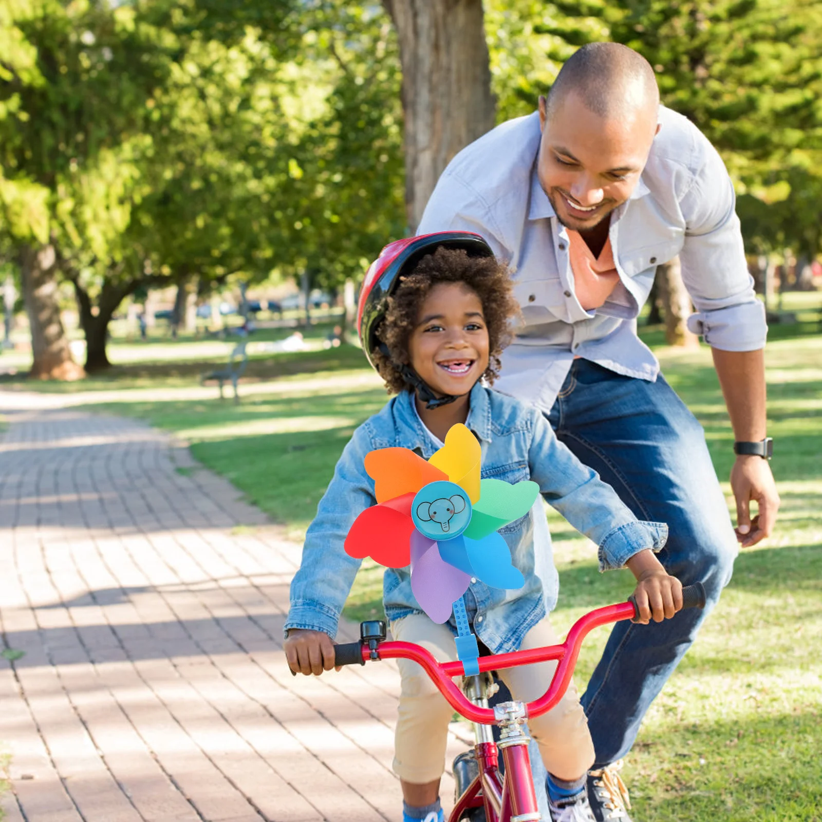 2 stuks kleurrijke windmolen premium plastic wind voor fietsstuur decor - regenboogwiel spin art buitentuin