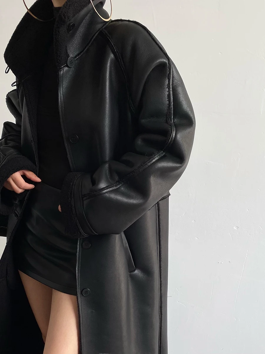 

AcupStudio American Sle Lamb Fur Jaet Women's Autumn Winter Inteated Skin Outerwear Street Sle Loose Fit Long Sve