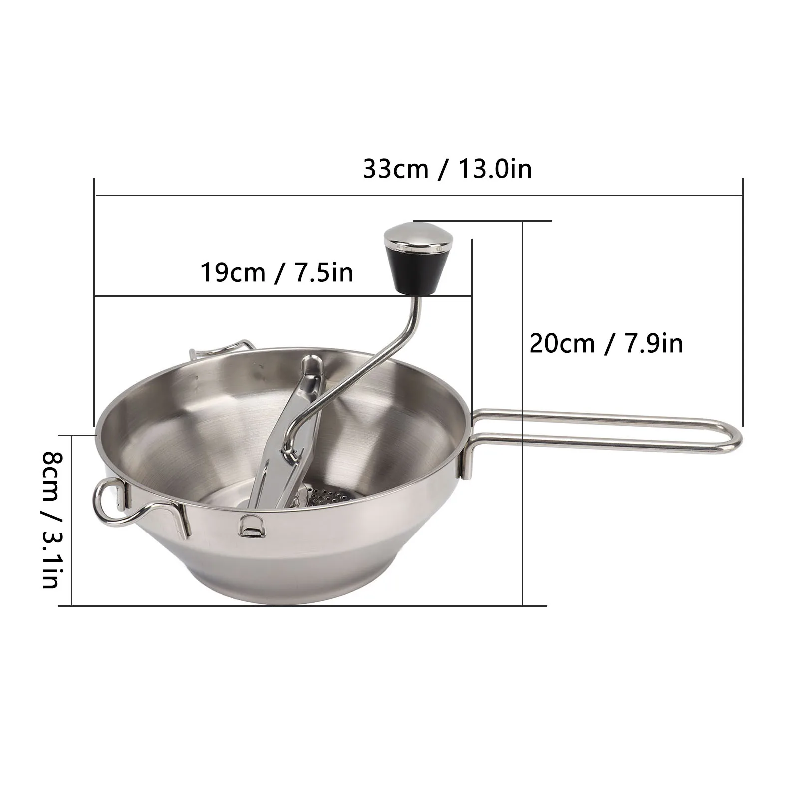 Vegetable Mill Stainless Steel Food Rotary Mill Strainer Potato Strawberry Jam Grinder Garlic Press Masher with 3 Milling Disc