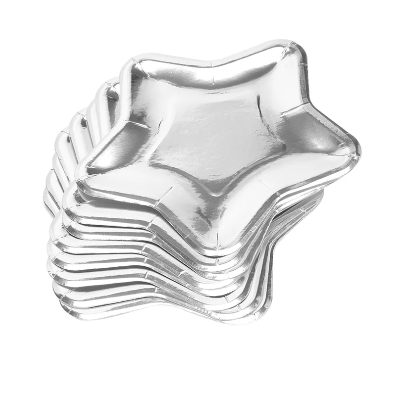 AAAN-120 قطعة من أطباق الورق على شكل نجمة، طبق حفلات ذهبي للاستعمال مرة واحدة، طبق أواني طعام خماسي لمستلزمات أدوات المائدة، فضي #4