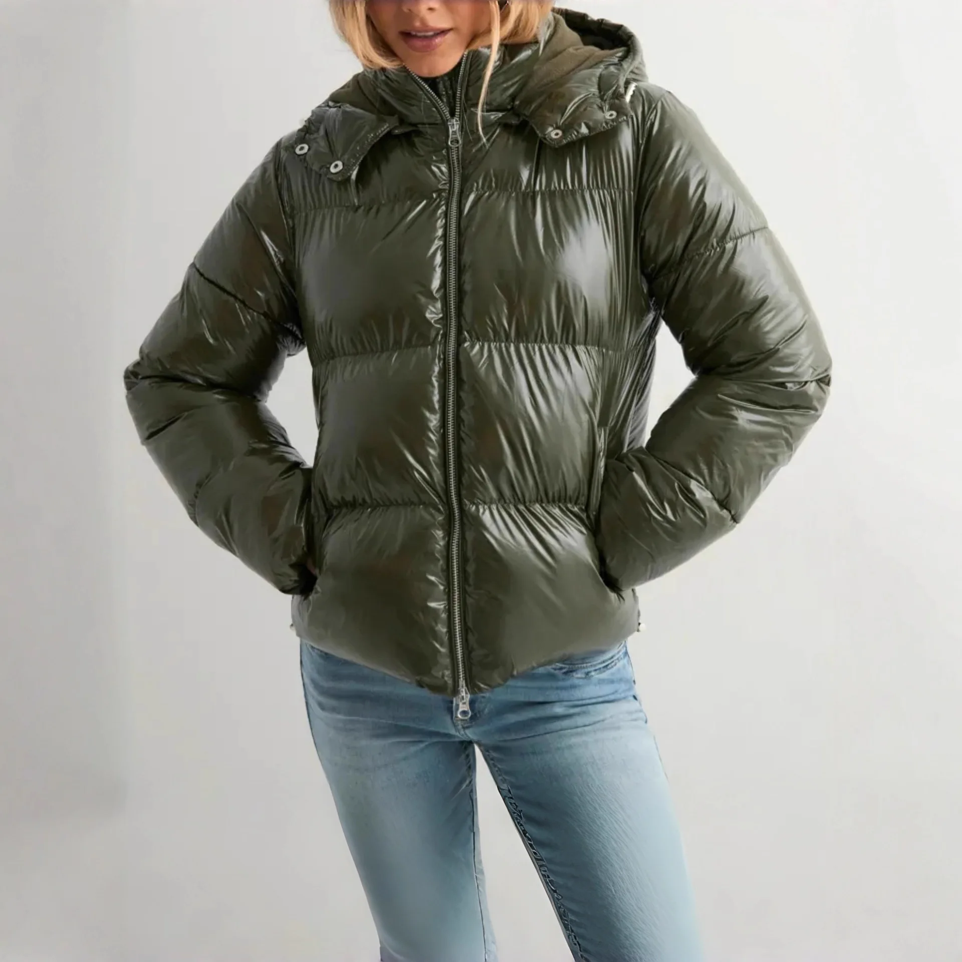 Women Parkas Coats Hooded Stand Collar Zipper Jackets Full Sleeve Thick Warm Y2k Streetwear Elegant Jacket Work Autumn Winter
