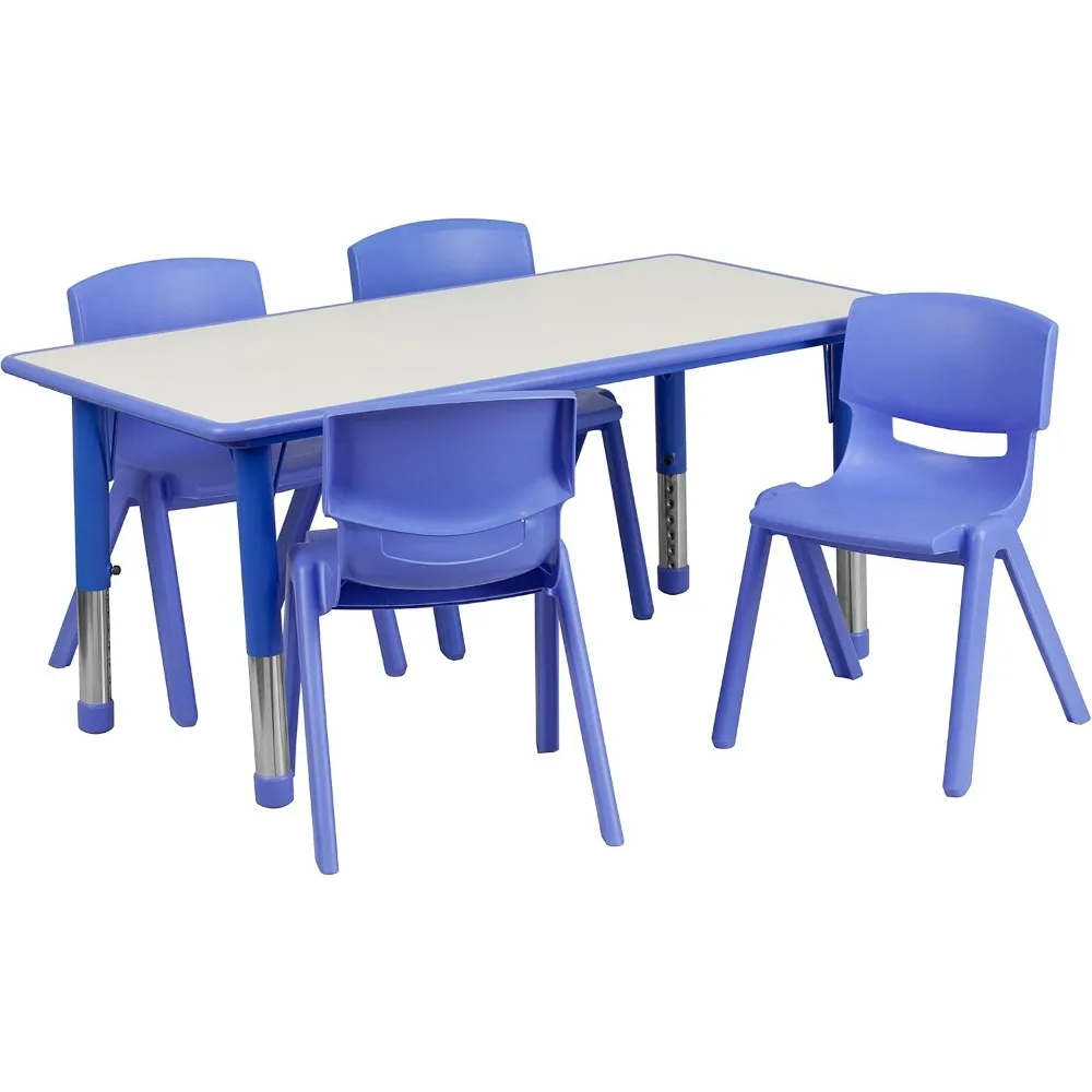 Conjunto de Mesa de Atividade Plástica com Top Liso, 24 Cadeiras, 1 em Grosso, Segurança, Cantos Arredondados, 220 lb, 24 lb, 23,625 pol x 47,25 pol.