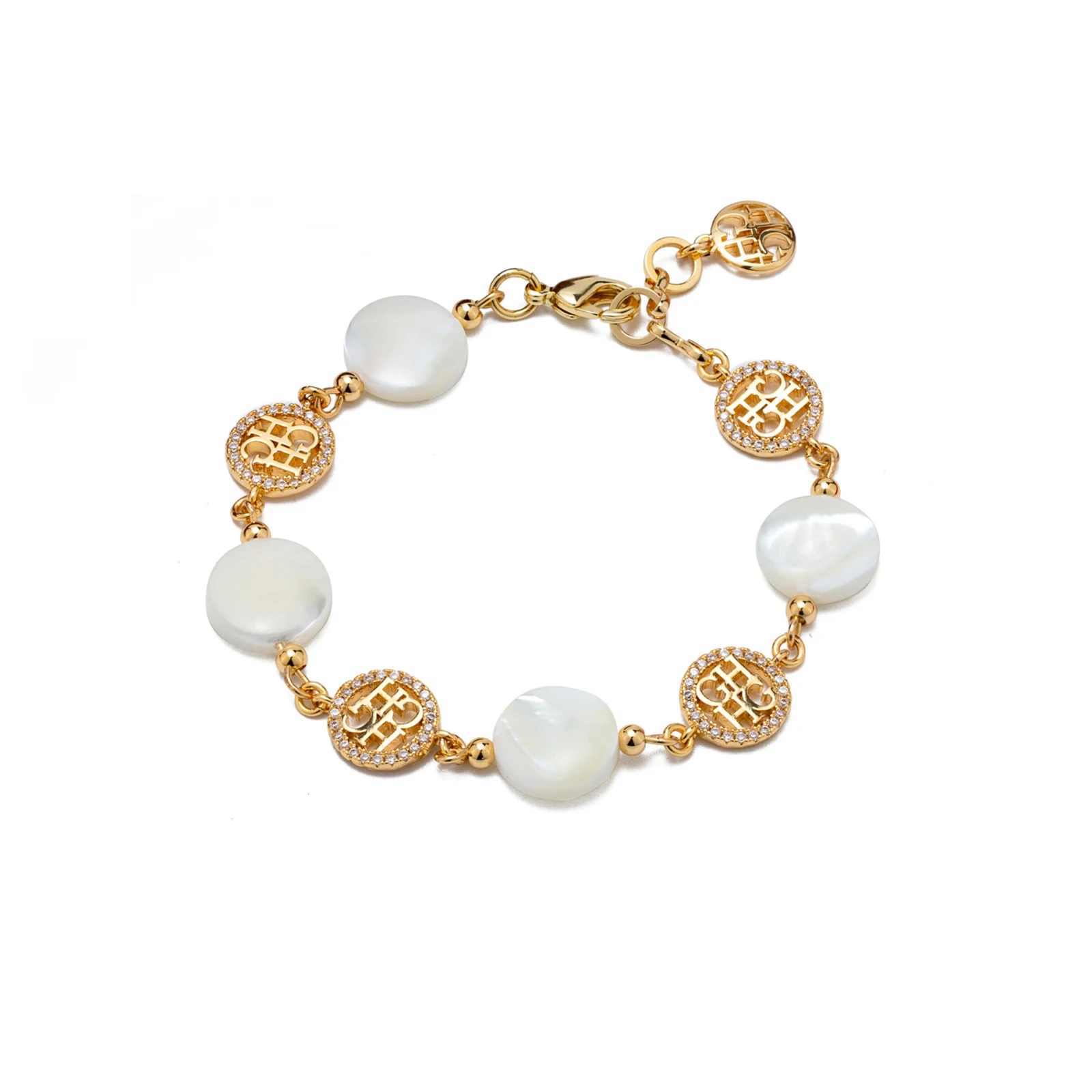 Women Chain Bracelet Gold Plated Shell Bead Letter Pendant With Zircon Crystal Light Luxury Jewelry Gift For Her