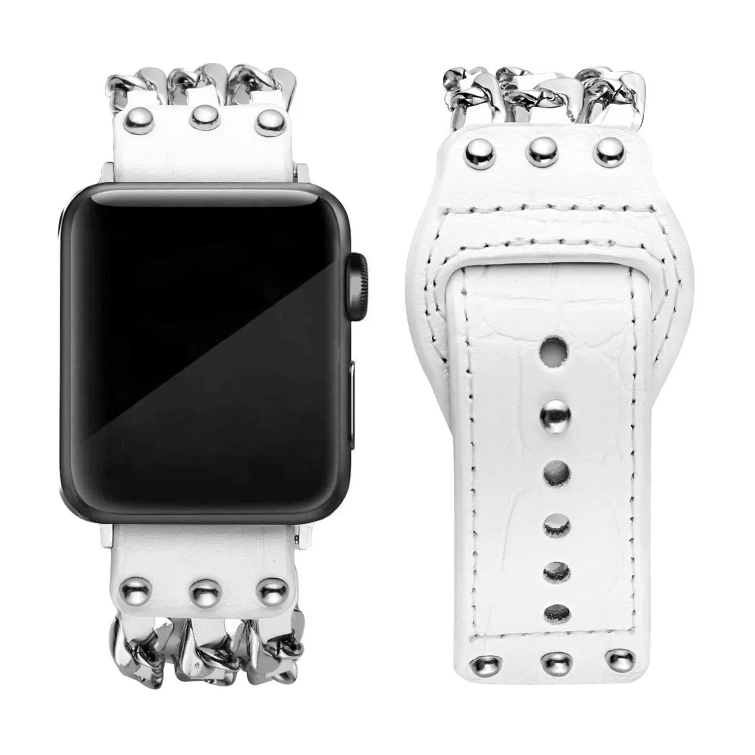 Hot-Sale Wide edge Strap 38mm 42mm for iwatch 40/44mm Metal Chain Leather Loop for Apple Watch 41/45mm SE8 7 6 5 4 3 2 1 49Ultra