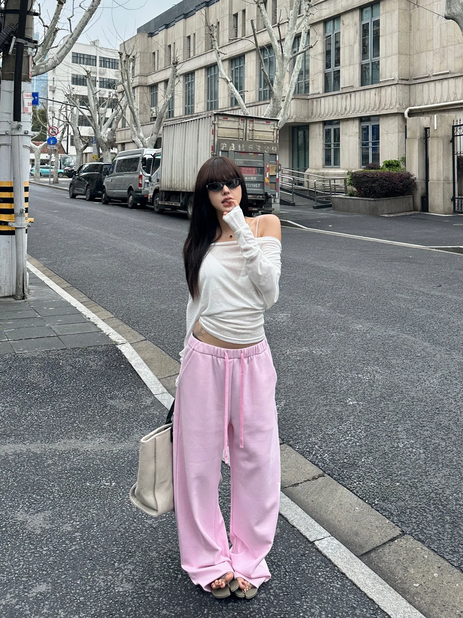 

Женские розовые повседневные брюки Falin X на шнурке, с низкой талией, широкими штанинами, из тонкой хлопково-полиэстеровой смеси, струящиеся, комфортные, летние