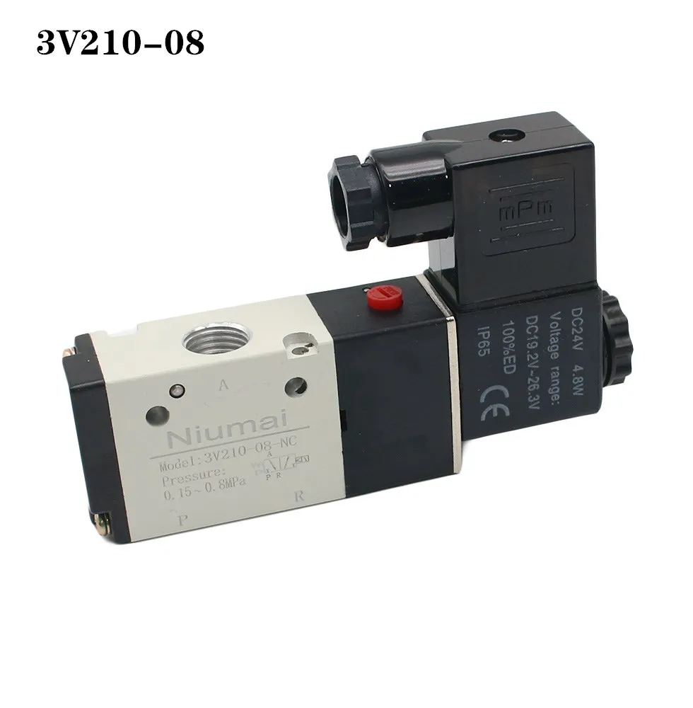 Pneumatic Solenoid Valve 3 Way 2 Position Air Directional Control Valve 3V210-08 DC12V DC24V AC110V AC220V