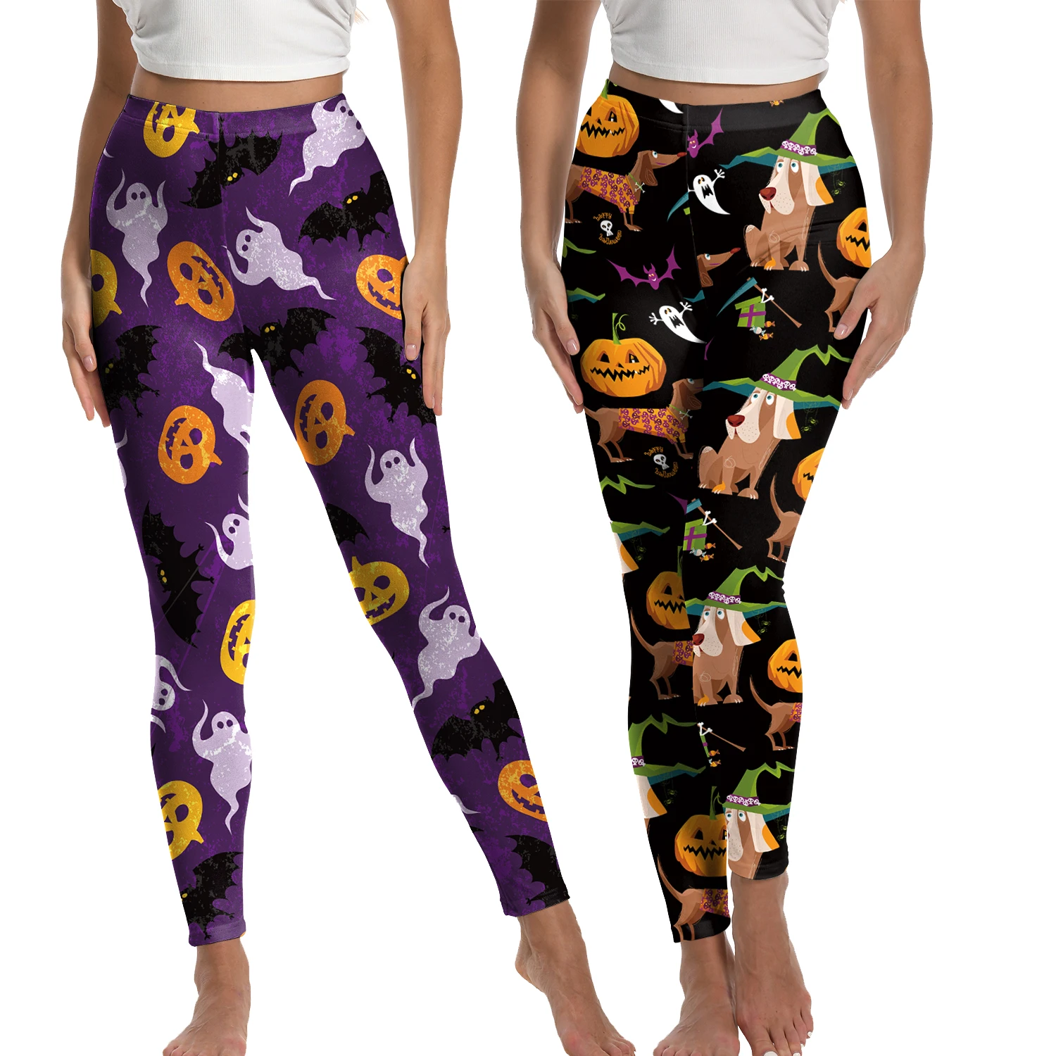 

[You're My Secret] Halloween Themed Sexy Tight Women's Leggings Pumpkin Ghost Print Fitness Ankle Stretch Partywear Trousers