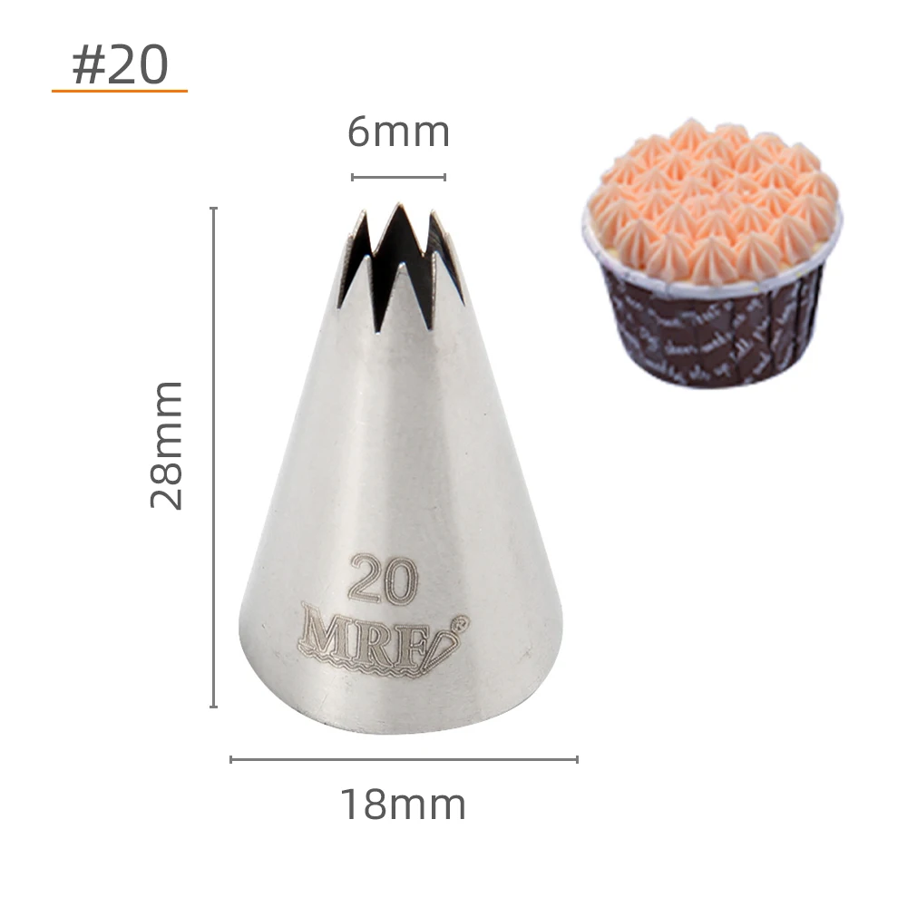 

(30pcs/Lot) Free Shipping MRF Stainless Steel 18/8 Cake Decorating Small 6MM Top Open Star Piping Tips #20