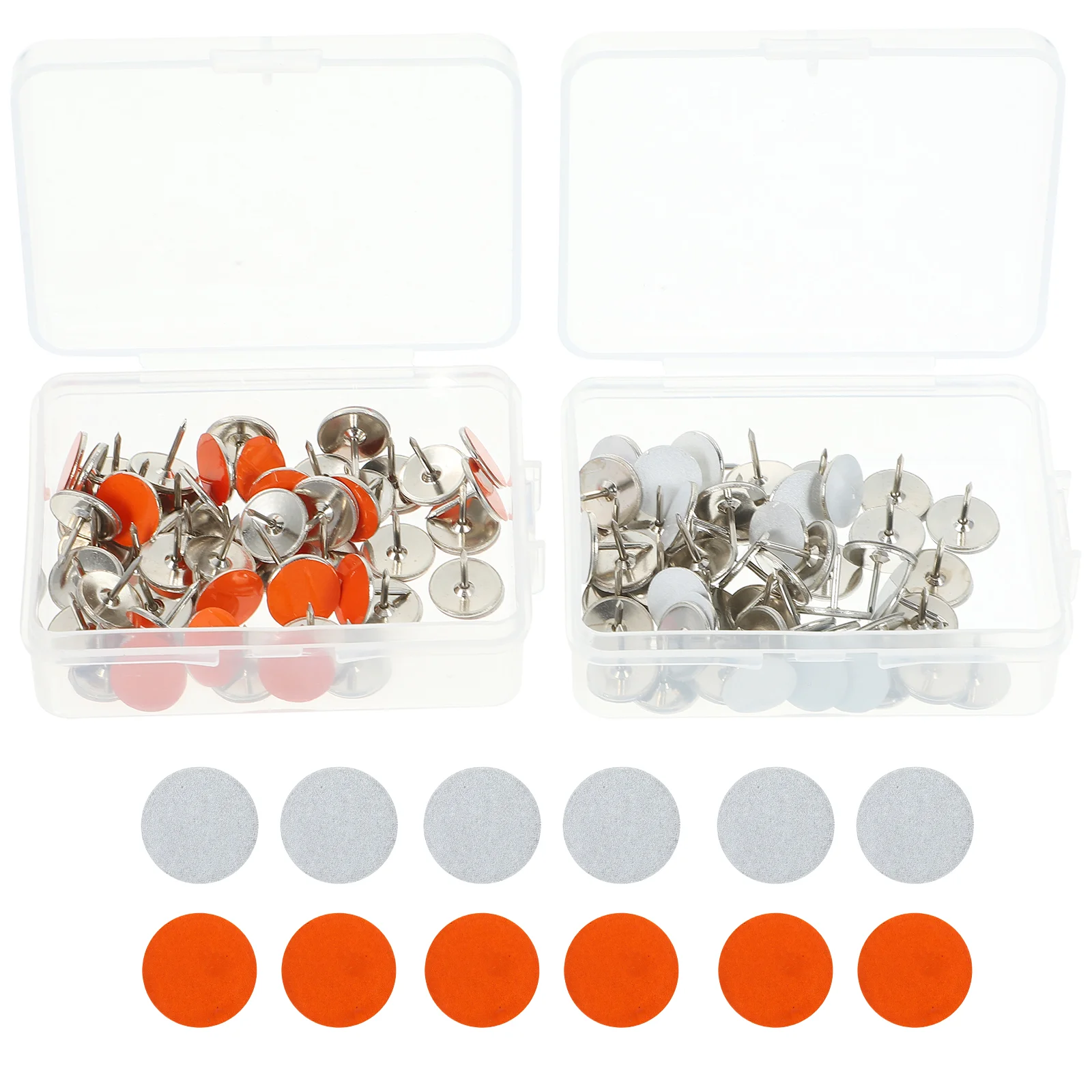 2 Boxes Reflective Warning Button Hunting Hiking Camping Tacks Nails Thumbtacks for Hanging Pins Metal Trail Marking Travel