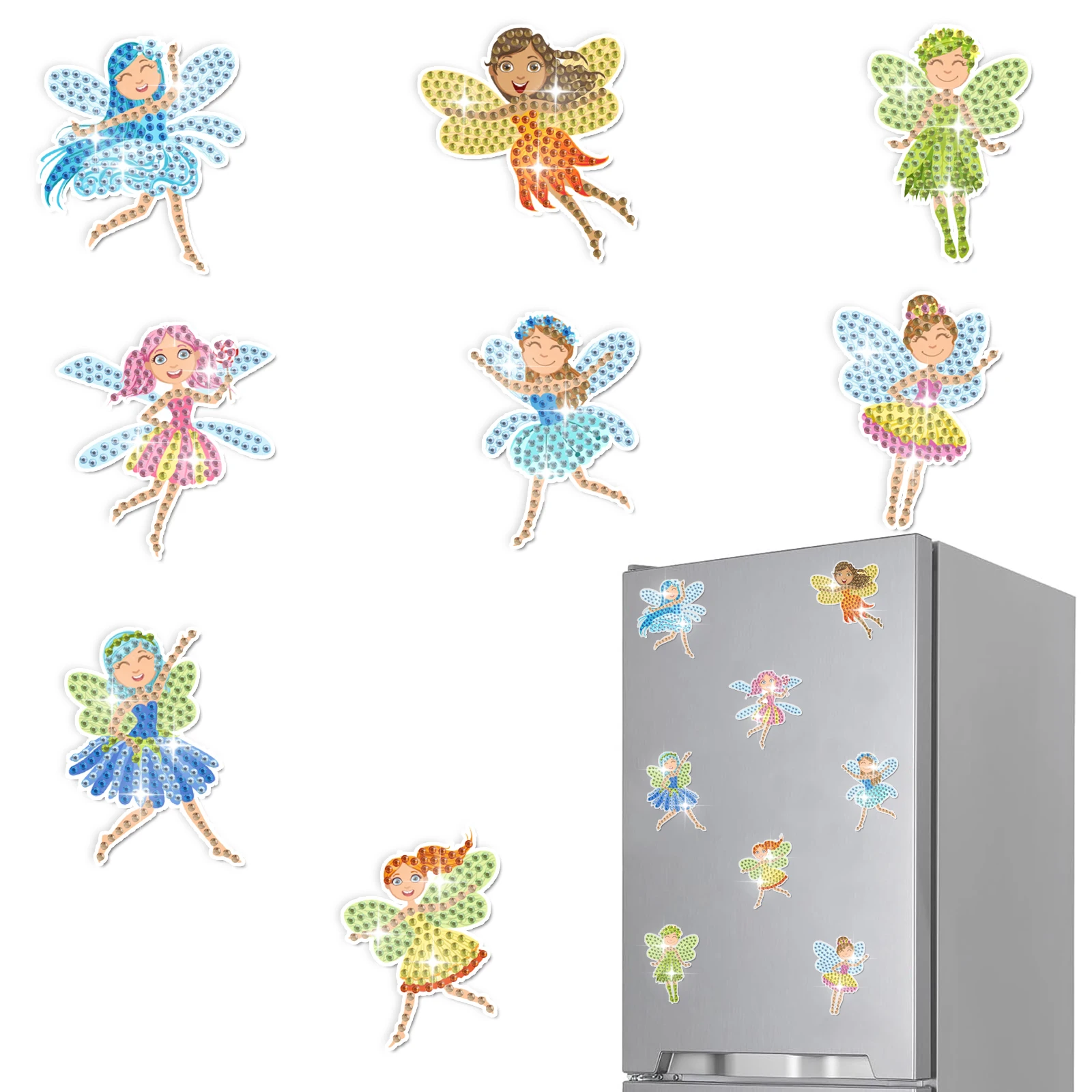 8pcs/Set DIY Diamond Painting Magnetic Fairy Refrigerator Sticker 5D DIY Handmade Diamond Decorative Painting Stickers