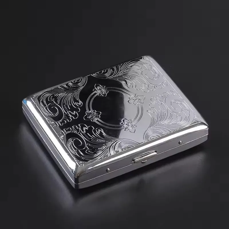 Portable Metal Cigarette Box Embossed Stainless Steel Cigarette Case Tobacco Storage Holder Smoking Accessories