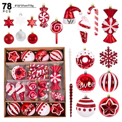 Christmas Tree Ornaments, Red White Christmas Ball Ornaments Set of 78 Pack Shatterproof Plastic Xmas Decorations for Home
