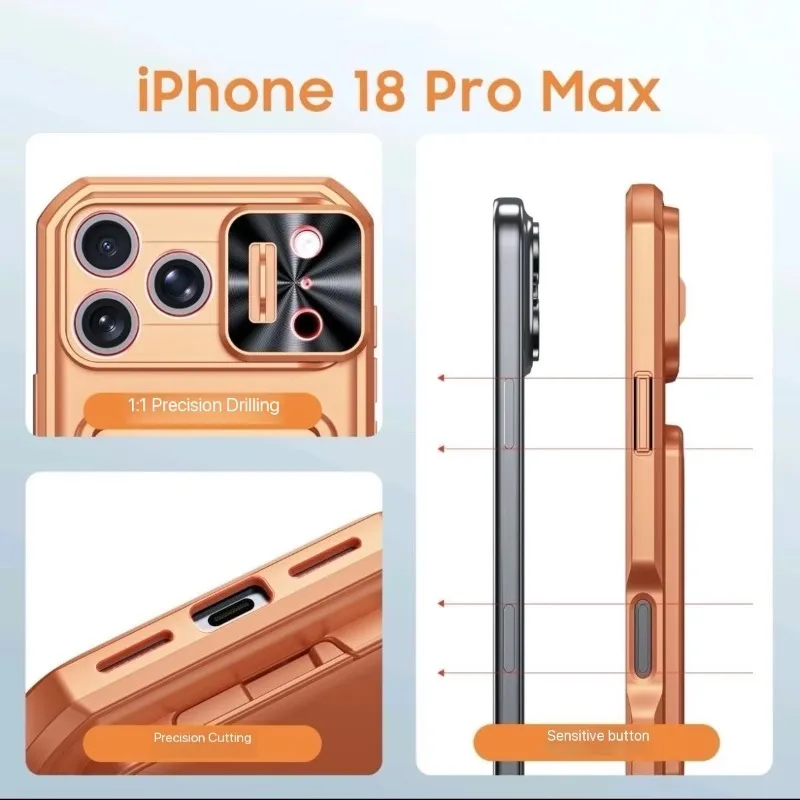 Etui na telefon iPhone 18 Pro Max, 17 Pro, 15 Pro Max z przesuwaną osłoną na aparat i funkcją podstawki, z uchwytem na karty, wykonane z PC+TPU, odporne na upadki. — zdjęcie produktu 4