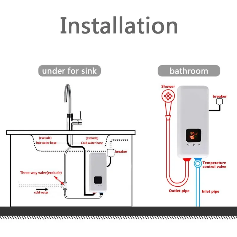 For High Quality 5.5KW Electric Tankless Instant Water Heater for Shower Outdoor & Hotel Use Plastic Housing