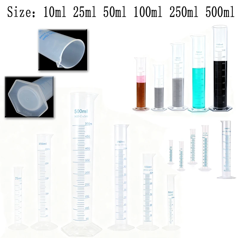 

1Pcs Lab Cylinder Set 10 25 50-500ml, Plastic Graduated Measuring Cylinders Beaker for Science Laboratory Kitchen Food DIY
