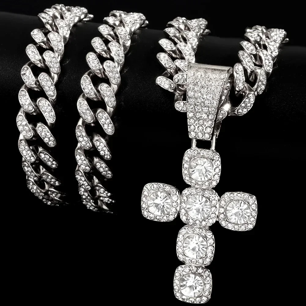 

Hip Hop Square Zircon Cross Pendant Necklace Cuban Chain Hiphop Iced Out Bling Necklaces Fashion Charm Statement Jewelry
