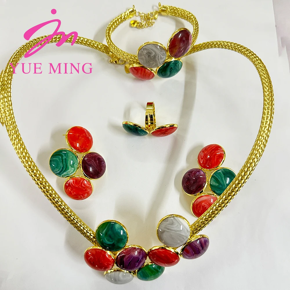 

Luxury Women Jewelry Set Women Colorful Zircon Necklace Jewellery for Weddings Clip Earring Ring Charm Bracelet Anniversary Gift