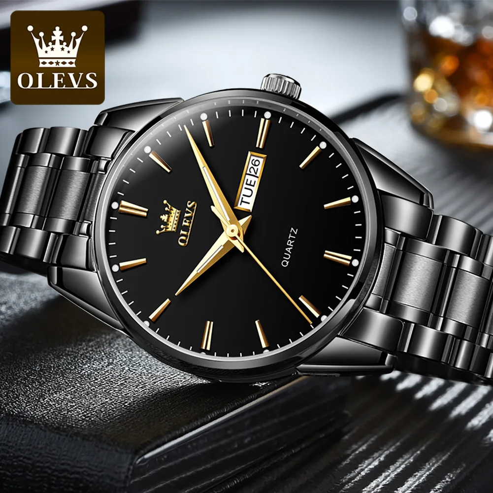 OLEVS Classic Gold Wrist Watches For Top Brand Luxury Business Date Waterproof Luminous Stainless Steel Men Quartz Wristwatch