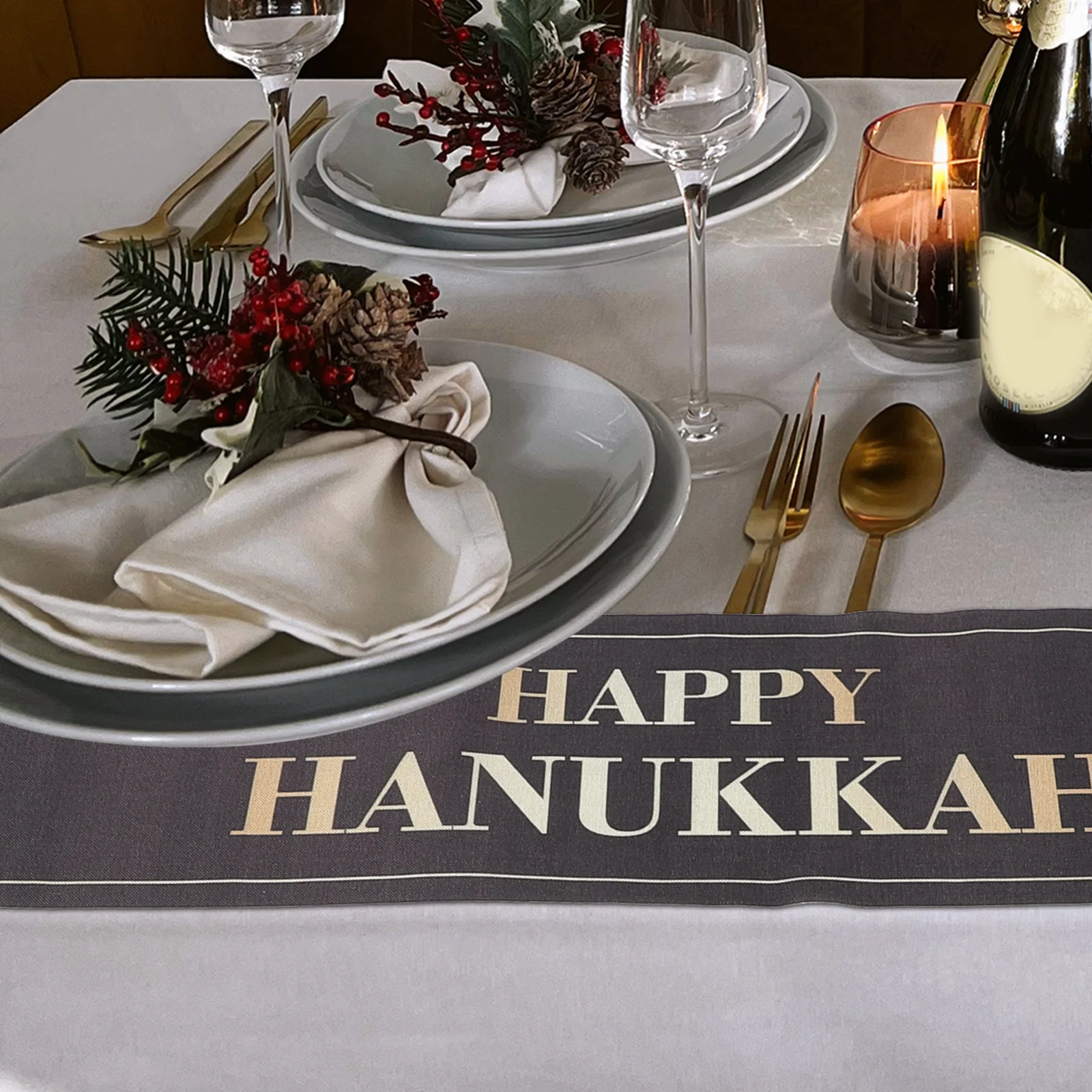 

Hanukkah Table Runner Multi-Functional Dining Table Decor Holiday Party Home Decoration Creative Tablecloth Home Tablecloth