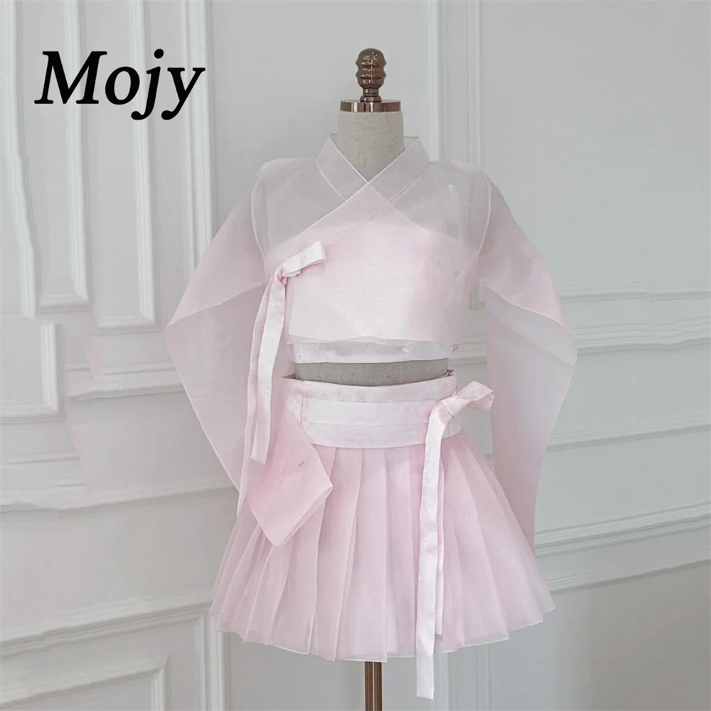 Mojy 2026 한국인 리뷰 많은 웨딩드레스 Vintage Light Pink Ivory Hanbok 3 PCS Korean Photoshoot Mini-Length  Customized Strapless