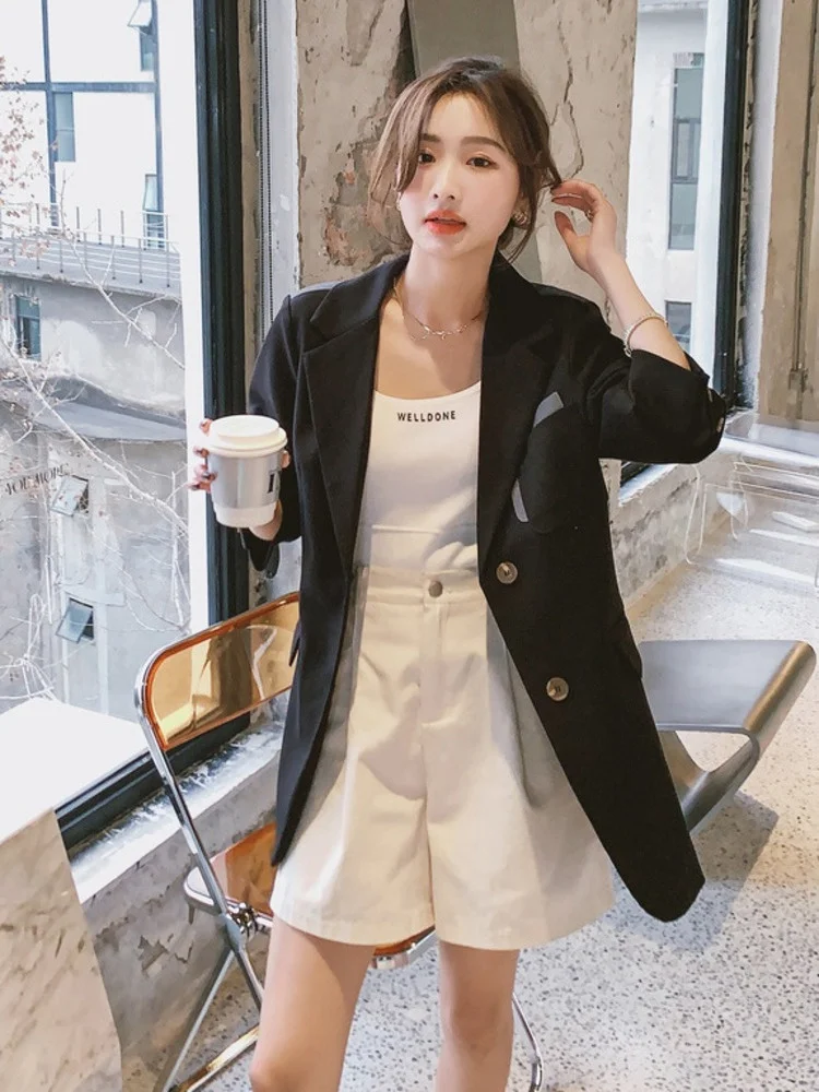 LANMREM Women Patchwork Blazer Coat Casual Button Decoration Long Sleeve Notched Loose 2024 Autumn Female Fashion Clothing 2I375