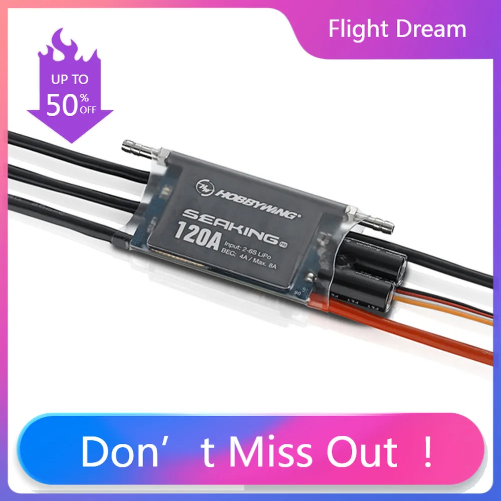

NYHobbywing Seaking Pro 120A Sensorless Brushless ESC 2-6S Waterproof 6V/7.4V,4A BEC For ECO, Mono1/Other Competition Boats