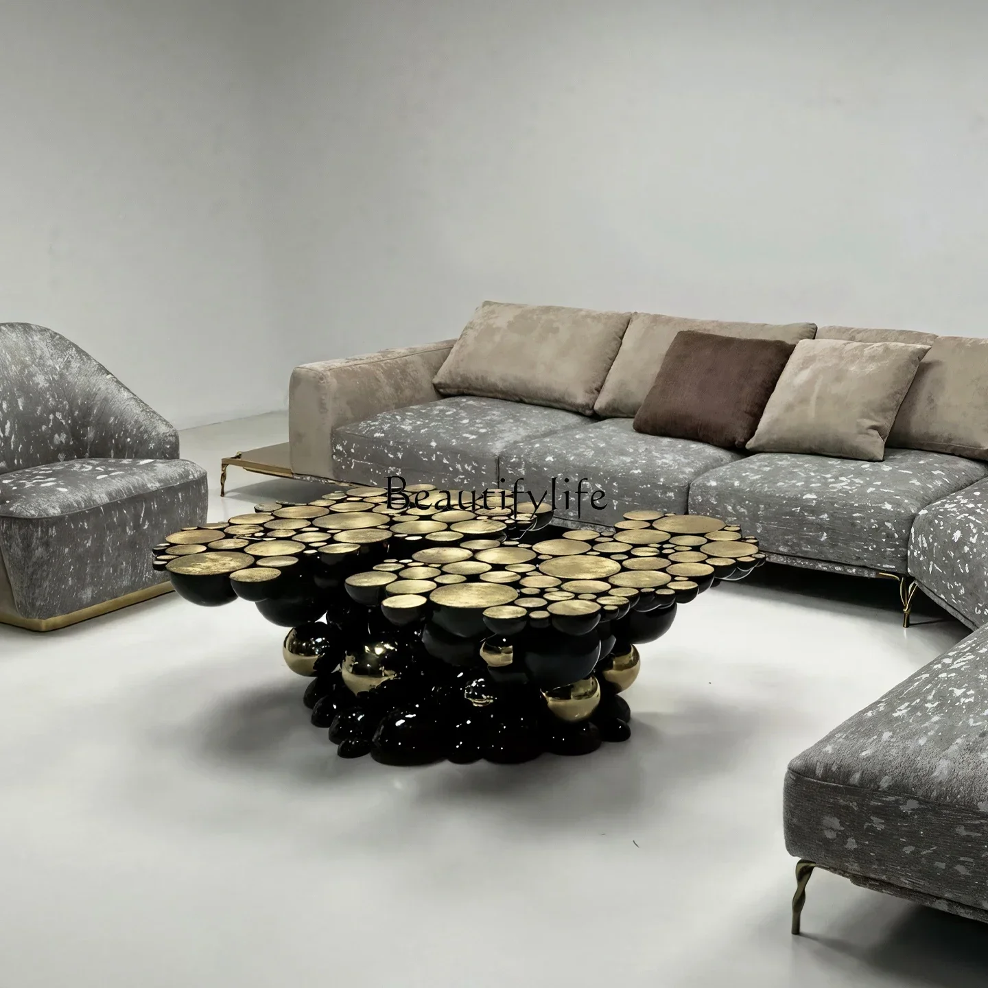 09Italian Style Light Luxury Stainless Steel Coffee Table for Use High-End Art Designer Style Irregular Metal Bubble Tea Table
