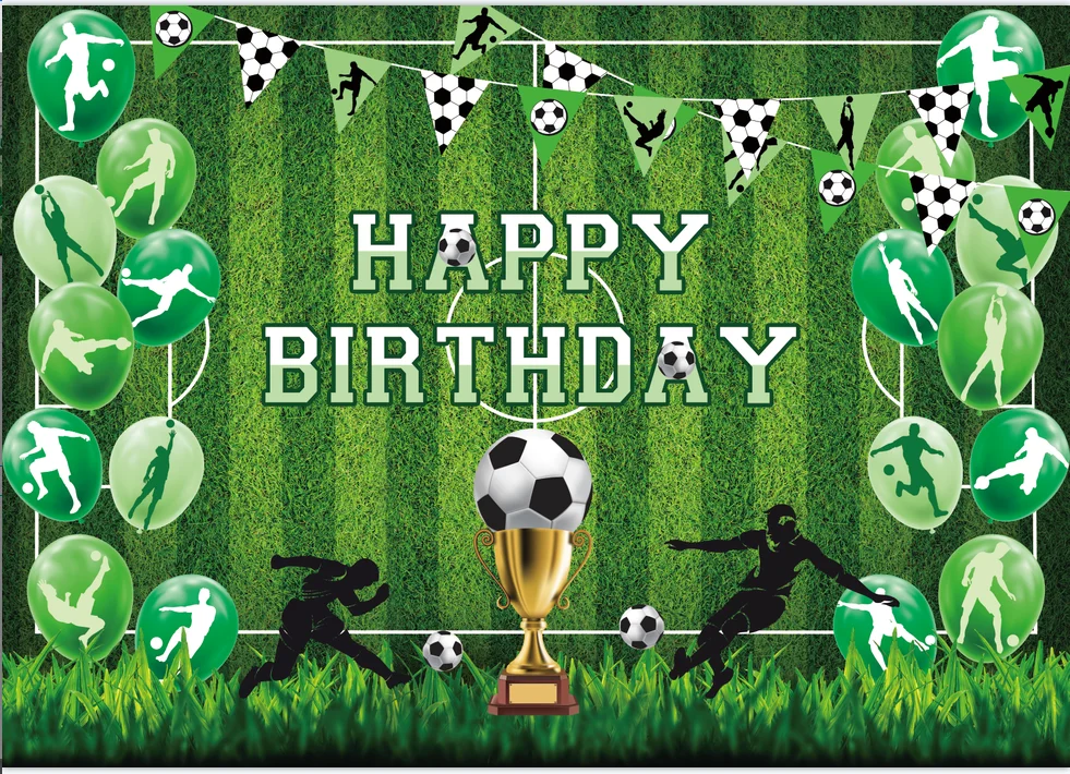 7x5FT Green Field Football Soccer Championship Goal Happy Birthday Custom Photo Studio Backdrop Background Vinyl 220cm X 150cm