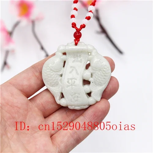 Pendentif en Jade et carpe chinoise, blanc naturel, collier, breloque, bijoux, amulette sculptée Double face, accessoires de mode, cadeaux