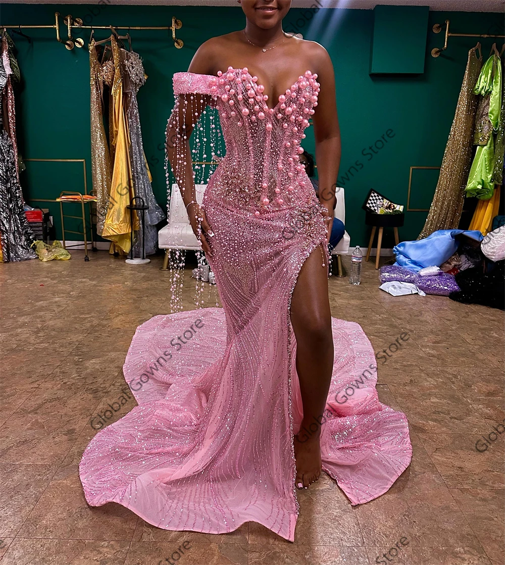 Newest 2027 Pink Prom Dresses Elegant Sweetheart Mermaid Wedding Party Dresses With Side Slit Party Dress Robe Femme Customized