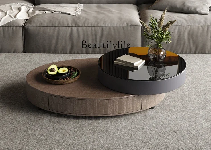 

Italian minimalist oval coffee table light luxury creative designer living room upper and lower rotating coffee table