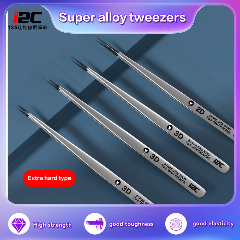 I2C 3D Electronics Extra Hard Alloy Tweezers Mobile Phones Repair Precision Forceps for SMD PCB IC Flying Line Repair Tools Kit