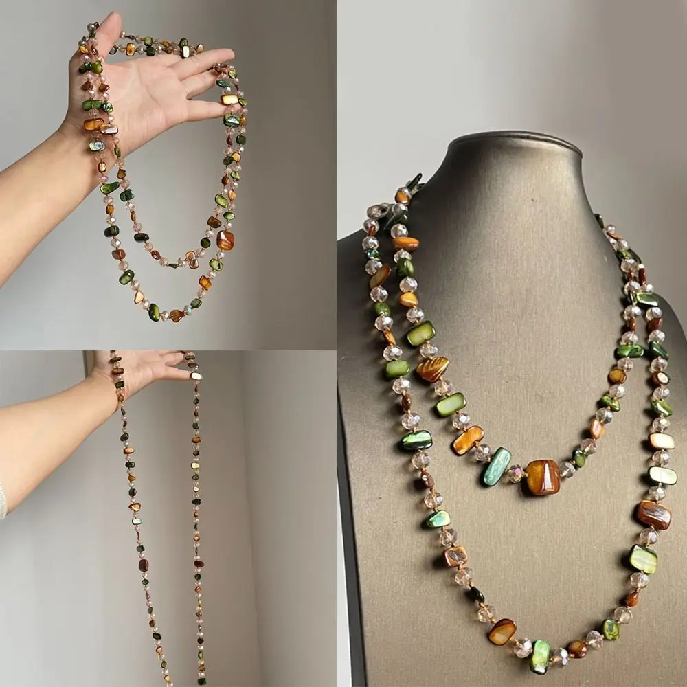 Bohemian Antique Necklace Shell Beaded Vintage Long Necklace Stackable Colorful and Green Double Layers Necklace Women Girls