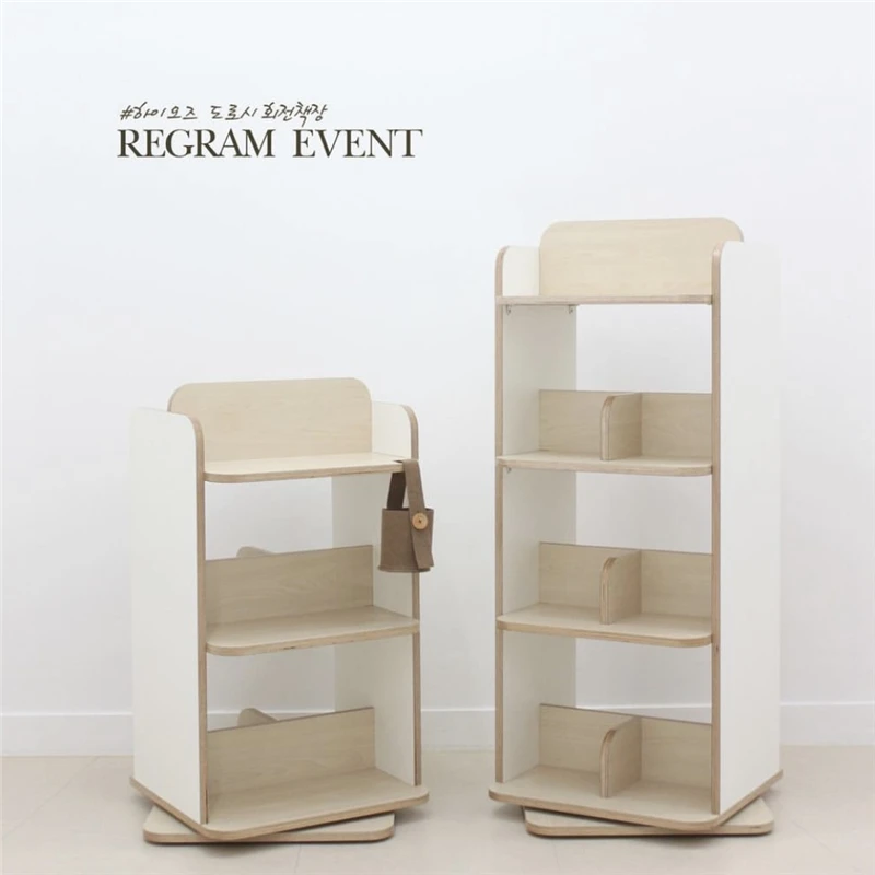Creative Korea INS Solid Wood 360 Degree Rotating Bookshelf Floor-to-ceiling Household Children's Picture Book Rack