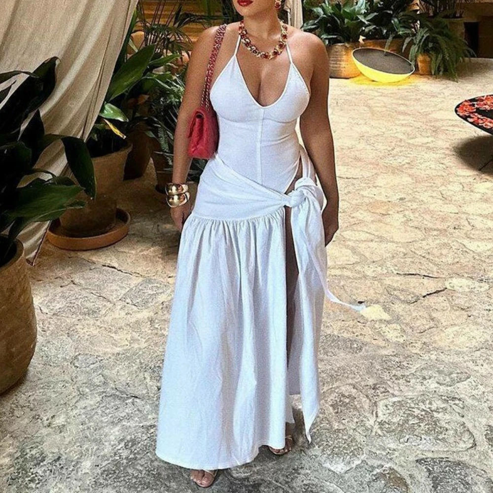 Elegant Women's Set Sleeveless Strap Bodysuit +Long Skirts Set Autumn Tracksuit Sexy 2026 Tie Up Two 2 Piece Set Outfits