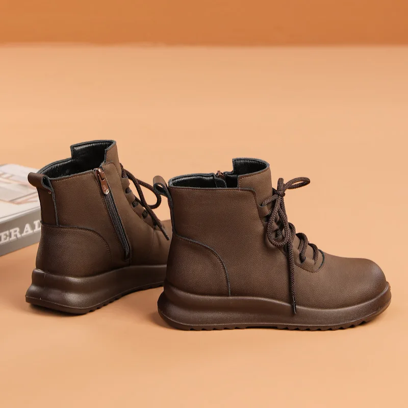 جلد طبيعي الشتاء أحذية النساء الثلوج الأحذية سميكة وحيد 3 سنتيمتر لينة الدافئة أفخم العلامة التجارية السيدات حذاء من الجلد حجم كبير 41 DX719