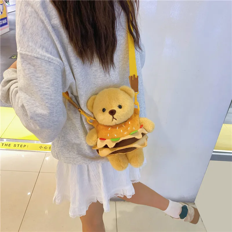 Gifts Detachable Hamburger Bear Small Shoulder Bag Ins Pacha Dog Plush Doll Messenger Bag Girls Coin Purse