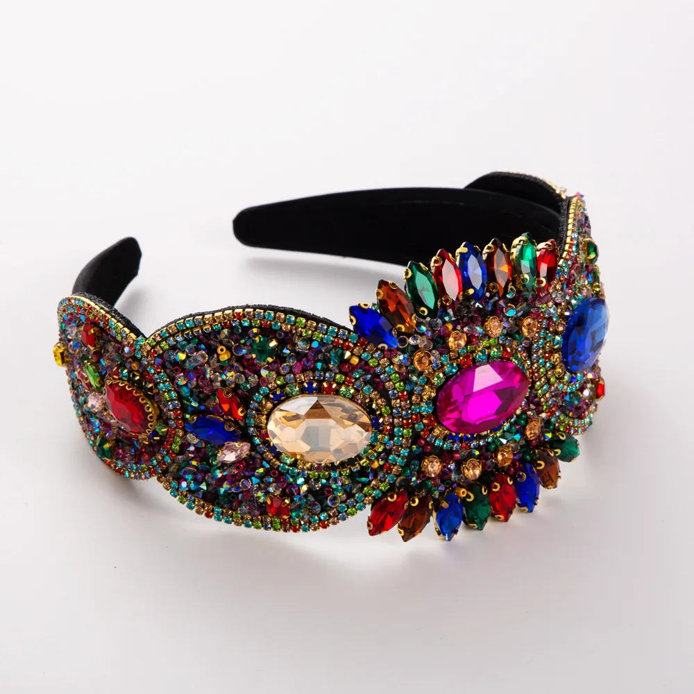French retro light luxury headband with high-end feel, rhinestone wide headband, elegant ballroom hair accessory