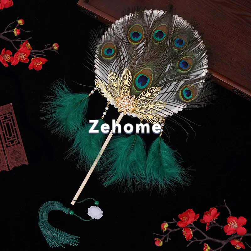 Velvet fan, antique long-handled Hanfu cheongsam accessories performed to shoot silk props