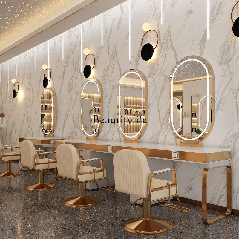 

New Hair Salon Mirror Table for Haircut, Perm, and Dyeing with Light