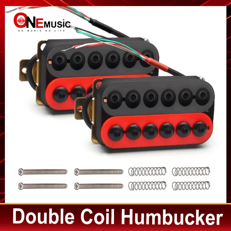 Electric Guitar Humbucker Big Adjustable Screw Dual Coil Guitar Pickup with 4 Conduct Cable/Coil Splitting Black/Red