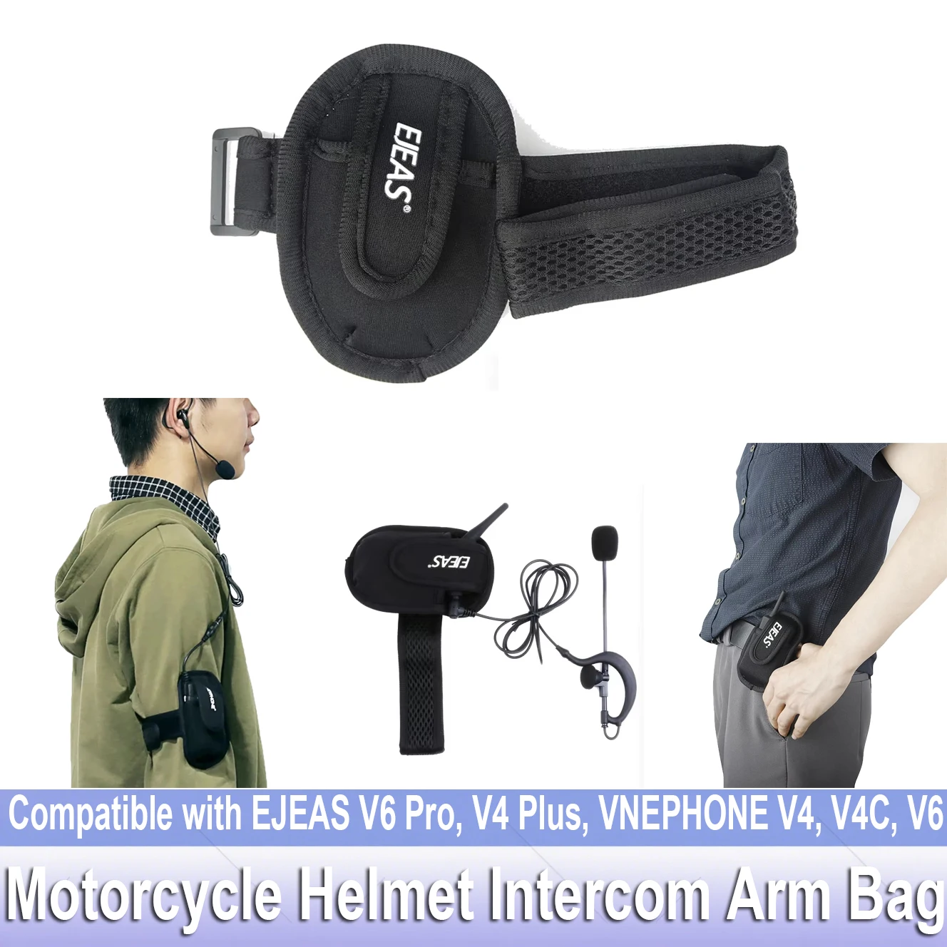 Motorcycle Helmet Intercom Arm Bag Compatible with EJEAS V6 Pro, V4 Plus, VNEPHONE V4, V4C, V6 Referee Intercom Pocket Armband