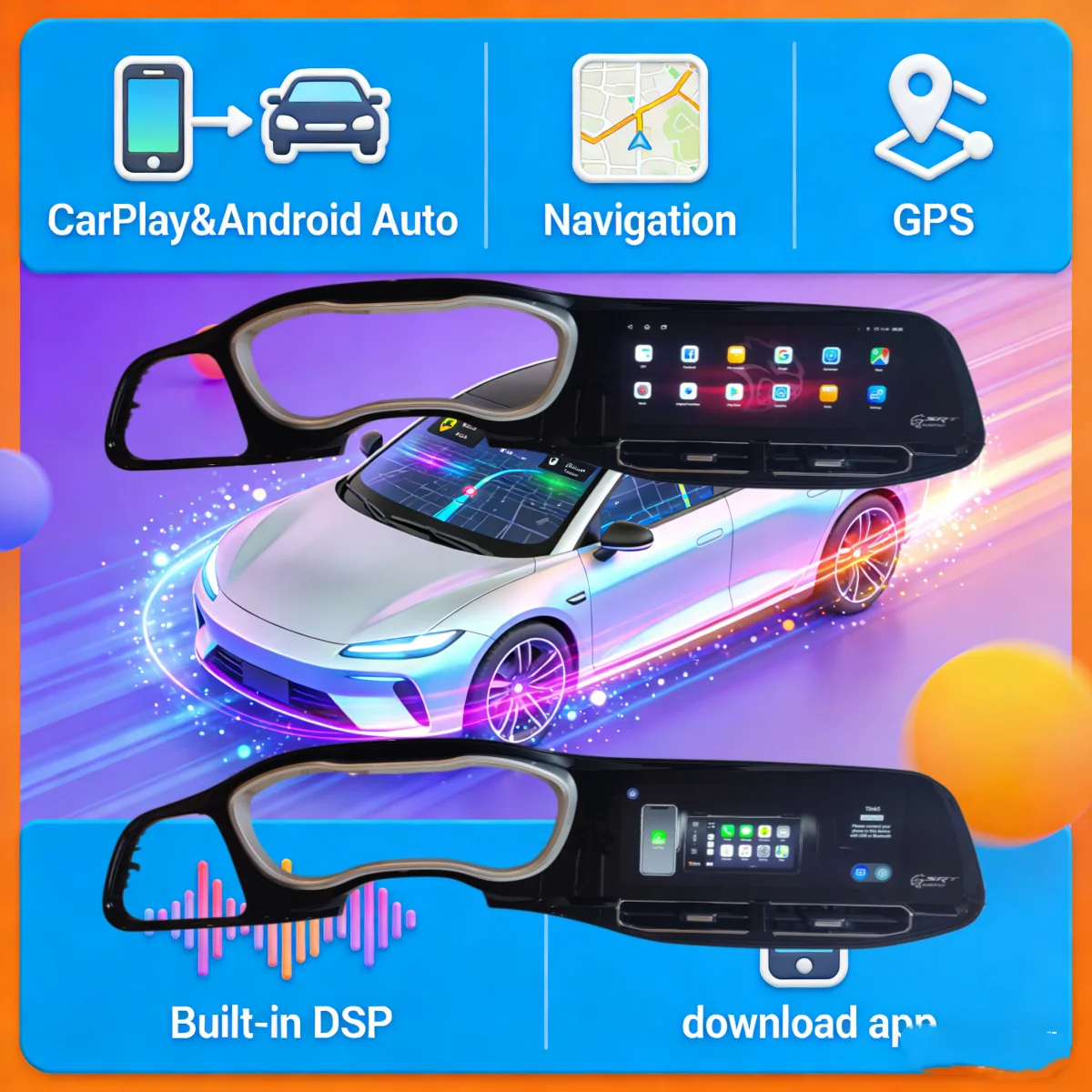 For Dodge Challenger Charger SRT Hellcat 2010-2024 Android Car Radio Video Multimedia Player Stereo GPS Navigation Head Unit DSP