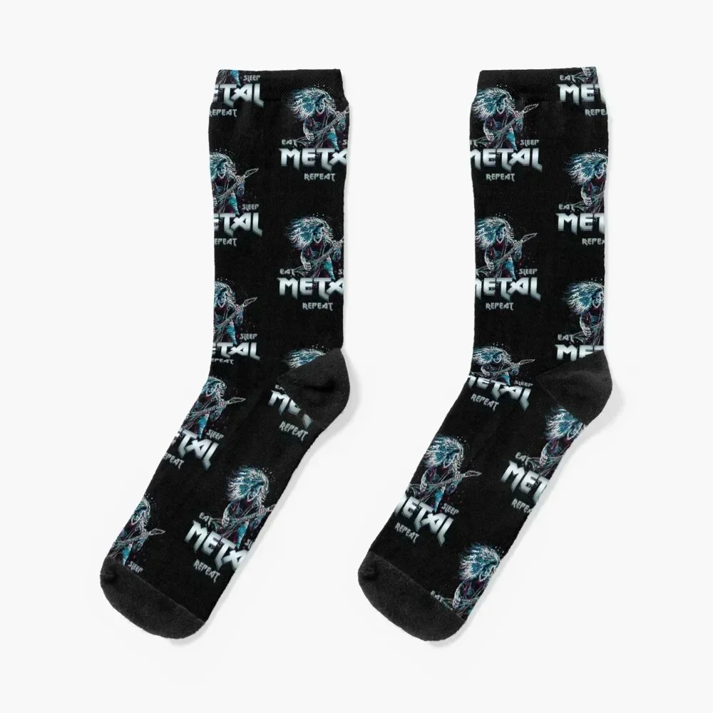 

Eat Sleep Metal Repeat Funny Gift For Heavy Metal Musicians Socks short winter aesthetic Men Socks Luxury Brand Women's