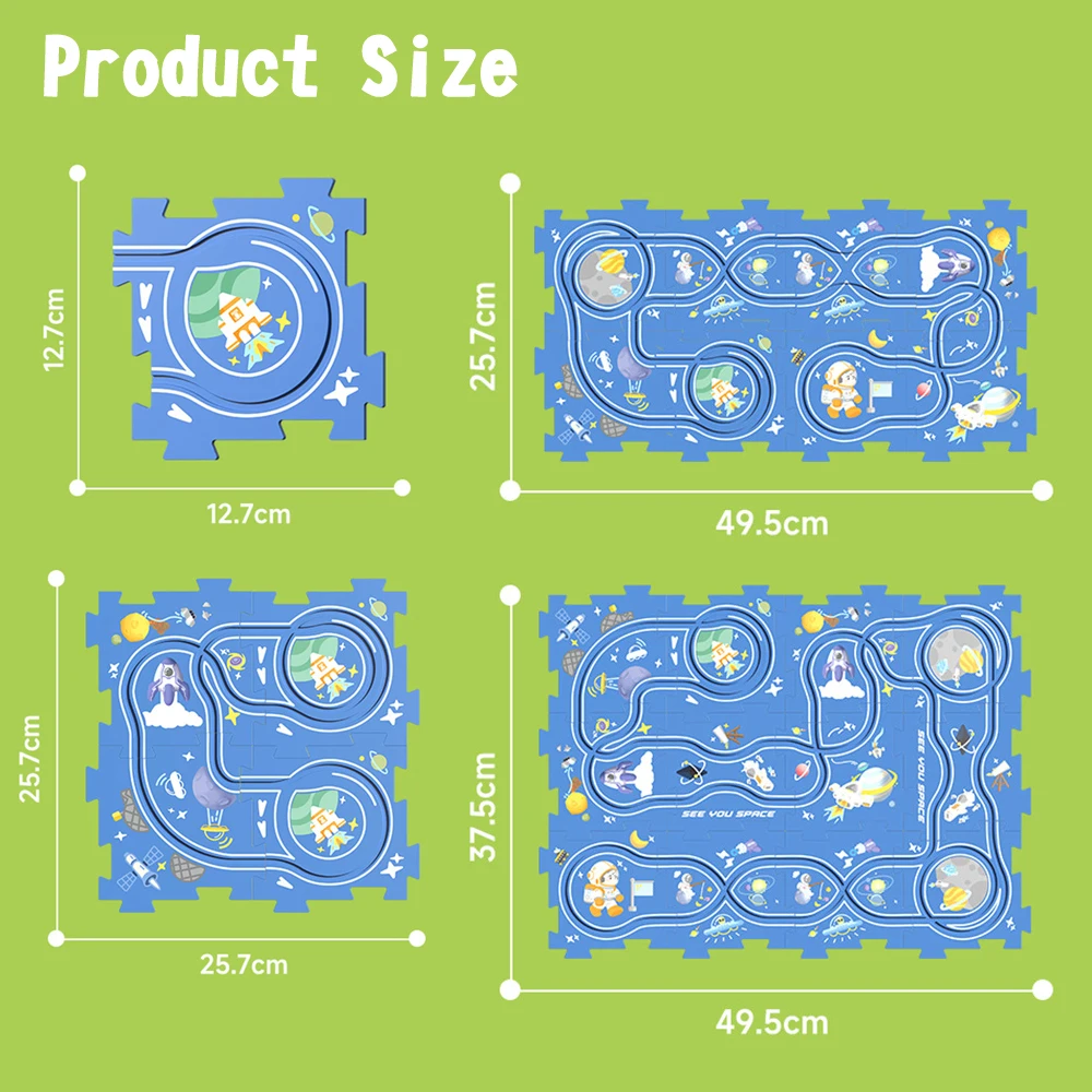 Quebra-cabeça elétrico pista carro diy montagem brinquedos para crianças espaço ferroviário automático cena militar construção brinquedo educativo presente